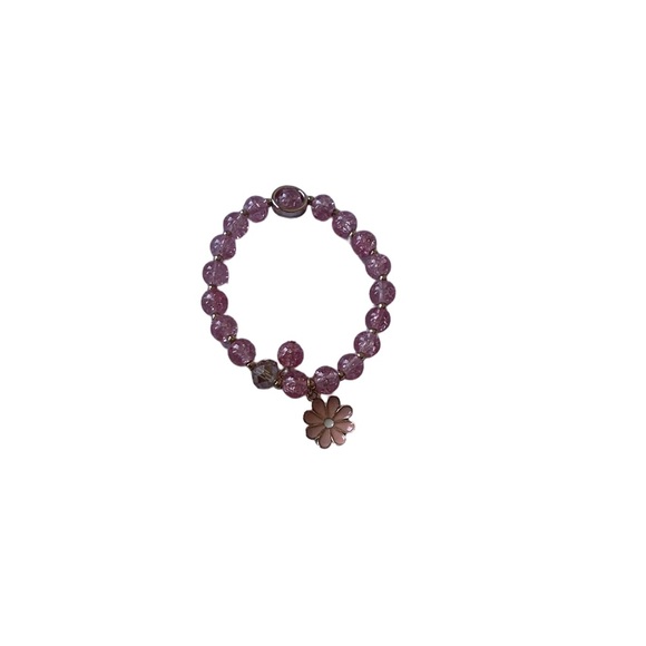Pink bead bracelet with pink flower charm - Picture 2 of 2